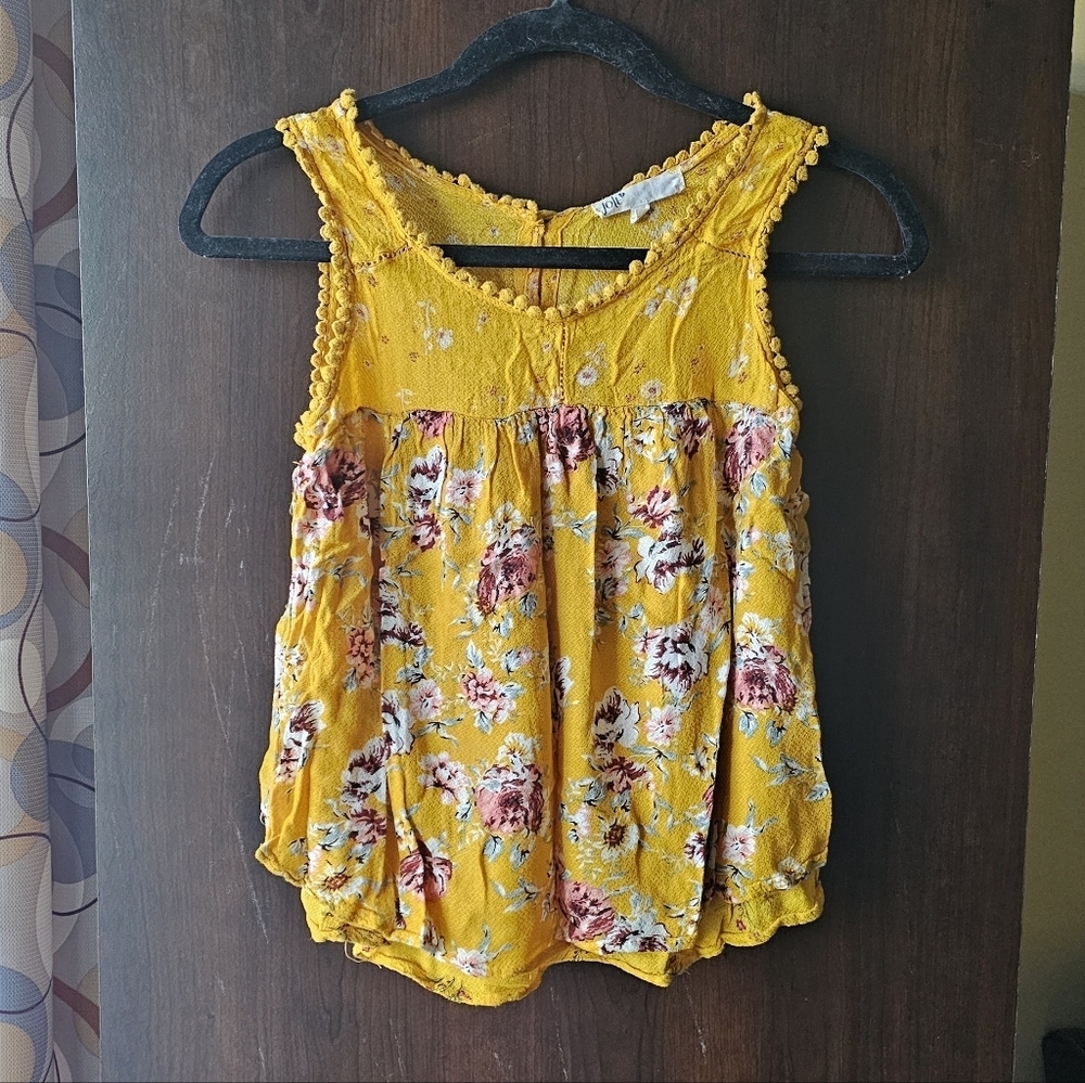 Jolt Yellow Floral Tank Top With 3 Buttons On Back